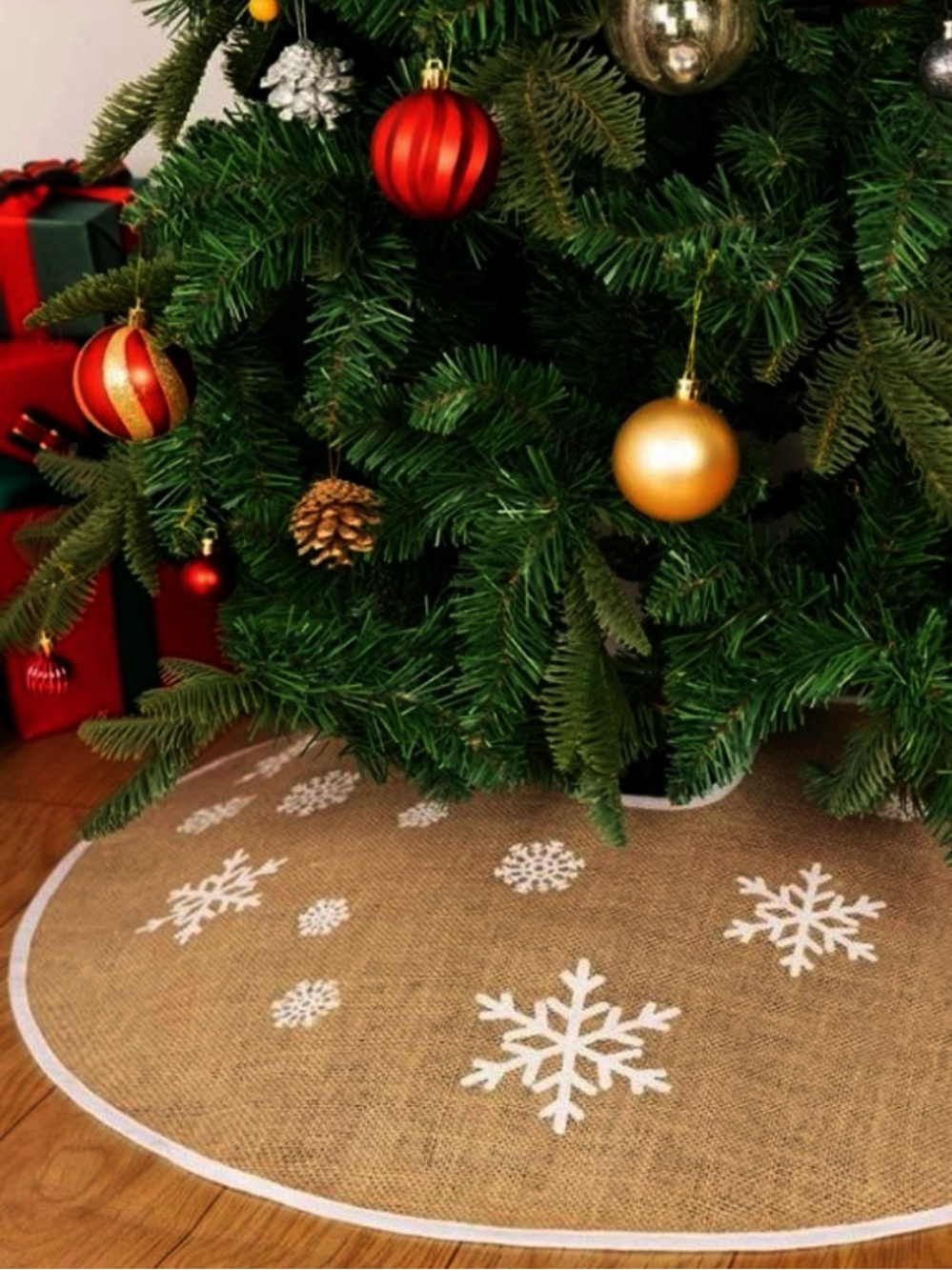 Rustic Burlap Christmas Tree Skirt – 48” Snowflake Farmhouse Style – NWT - Picture 6 of 11